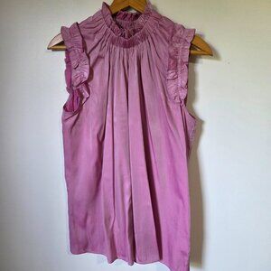 EUC DOE & RAE PINK IRIDESCENT LOOK MOCK NECK SHIRRED SLEEVELESS TOP SIZE L